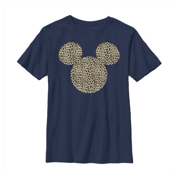 Boy's Mickey & Friends Cheetah Print Mickey Mouse Logo Graphic Tee Navy Blue X Large