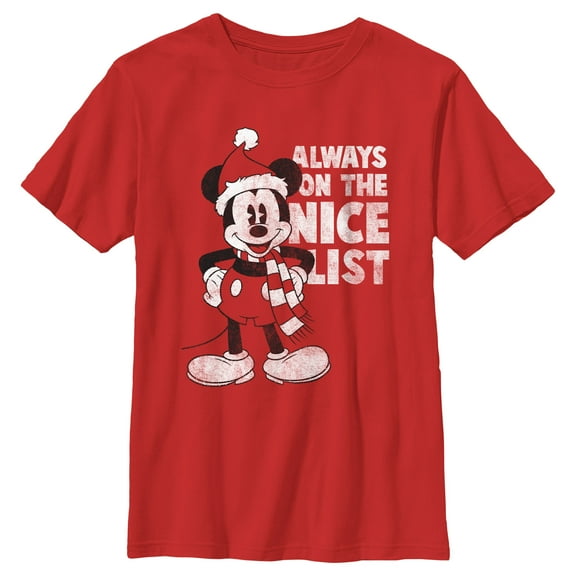 Boy's Mickey & Friends Christmas Always on the Nice List Mickey Graphic Tee Red Large