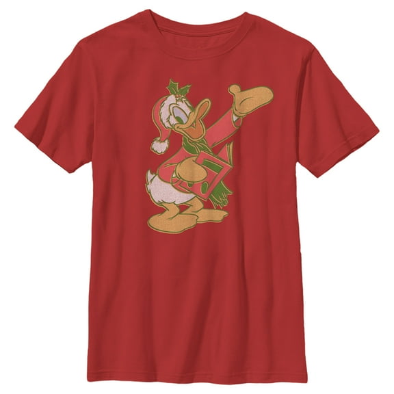 Boy's Mickey & Friends Christmas Donald Duck Caroling  Graphic Tee Red X Large