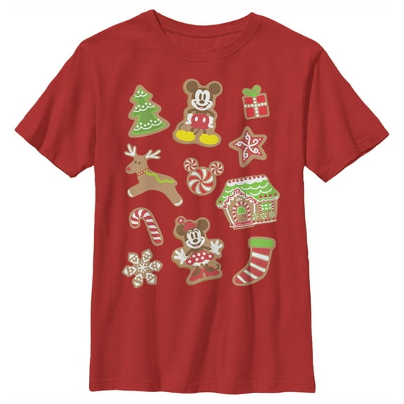 Boy's Mickey & Friends Christmas Gingerbread Cookies Collage Graphic Tee Red X Small