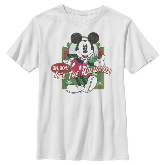 Boy's Mickey & Friends Christmas Oh Boy It's the Holidays Graphic Tee White Medium