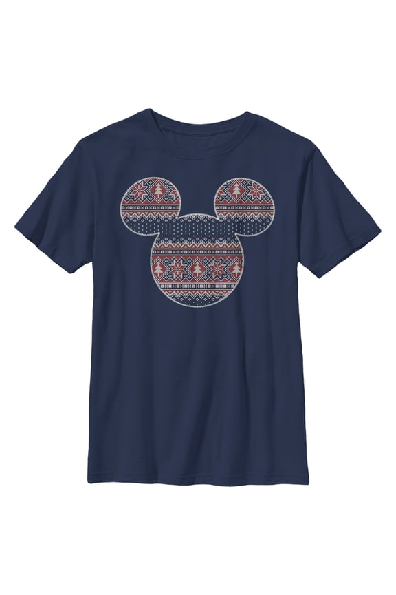 Boy's Mickey & Friends Christmas Print Graphic Tee Navy Blue Medium