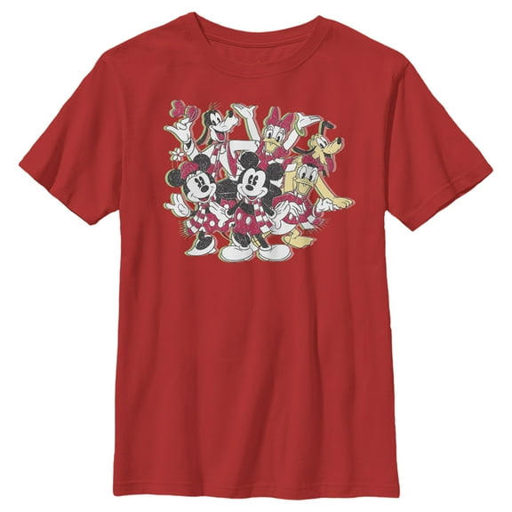Boy's Mickey & Friends Christmas Retro Group  Graphic Tee Red Medium