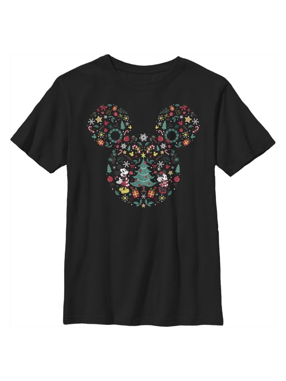 Boy's Mickey & Friends Christmas Silhouette Graphic Tee Black Medium