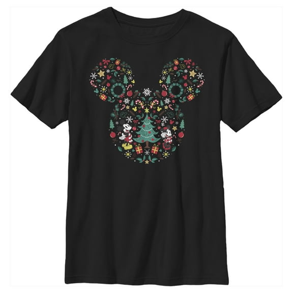 Boy's Mickey & Friends Christmas Silhouette Graphic Tee Black Small