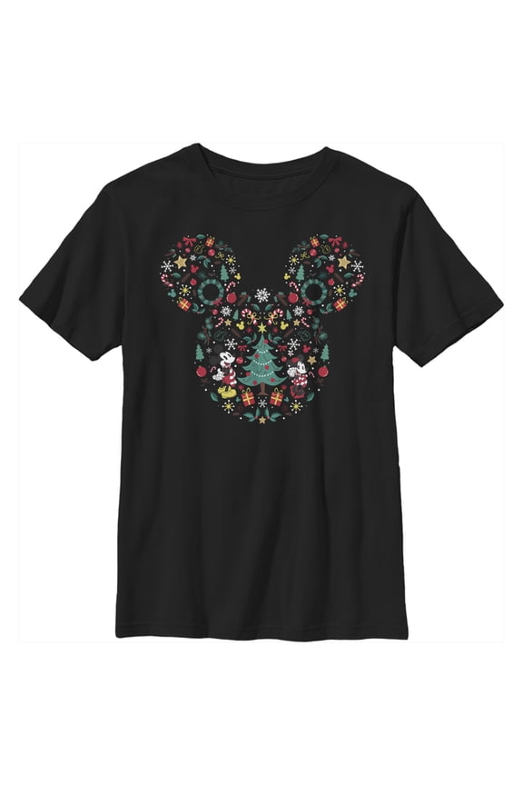 Boy's Mickey & Friends Christmas Silhouette  Graphic Tee Black X Large
