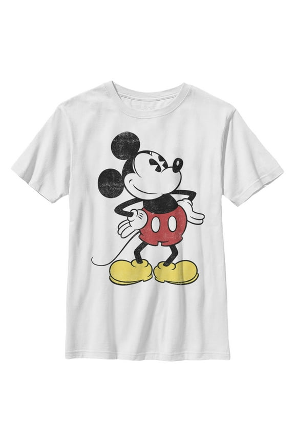 Boy's Mickey & Friends Classic Mickey Distressed Graphic Tee White Large