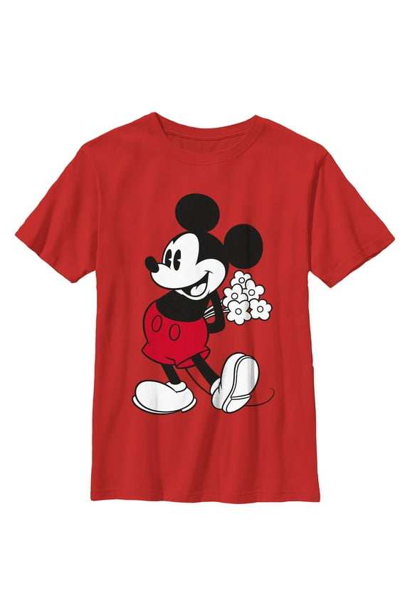 Boy's Mickey & Friends Classic Mouse Flowers Graphic Tee Red Medium