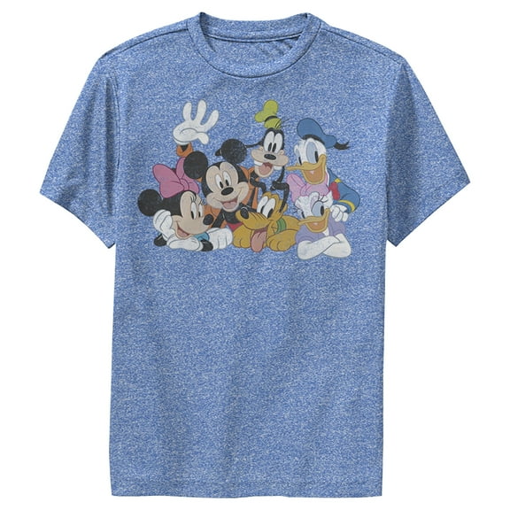 Boy's Mickey & Friends Club House Group Shot  Performance Graphic Tee Royal Blue Heather Medium