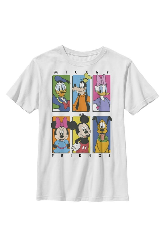 Boy's Mickey & Friends Colorful Character Panels  Graphic Tee White Medium