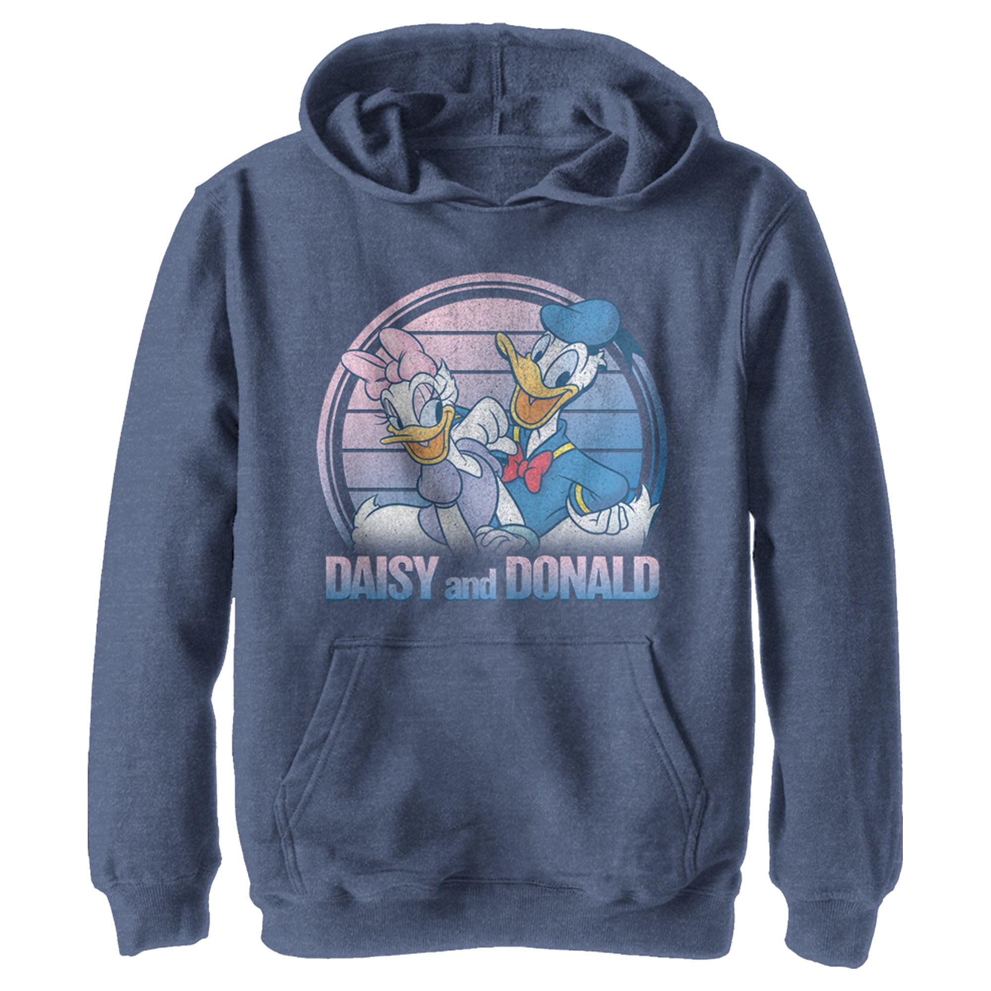 Boy s Mickey Friends Daisy and Donald Duck Distressed Pull Over Hoodie Navy Blue Heather Medium Walmart