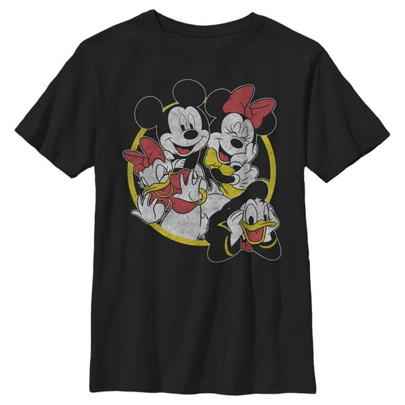 Boy's Mickey & Friends Distressed Group Circle  Graphic Tee Black Large