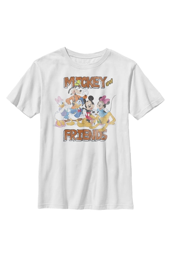 Boy's Mickey & Friends Distressed Group Graphic Tee White Large