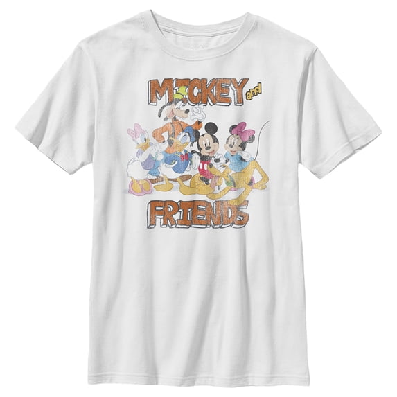 Boy's Mickey & Friends Distressed Group Graphic Tee White Small