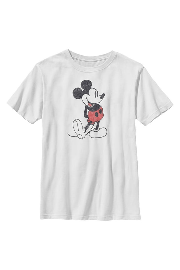 Boy's Mickey & Friends Distressed Mickey Mouse Pose Graphic Tee White Small