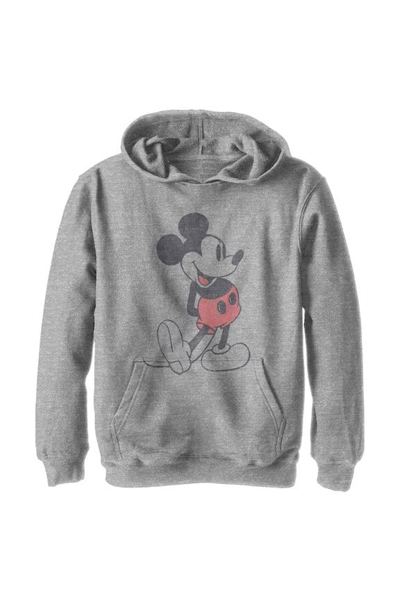 Boy's Mickey & Friends Distressed Mickey Mouse Pose Pull Over Hoodie Athletic Heather Medium