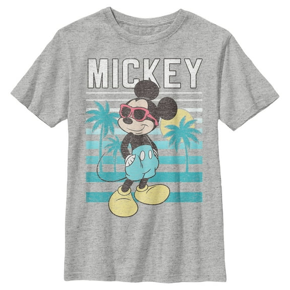 Boy's Mickey & Friends Distressed Palm Tree Scene Mickey  Graphic Tee Athletic Heather Medium