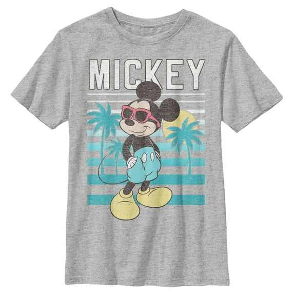 Boy's Mickey & Friends Distressed Palm Tree Scene Mickey Graphic Tee Athletic Heather X Large