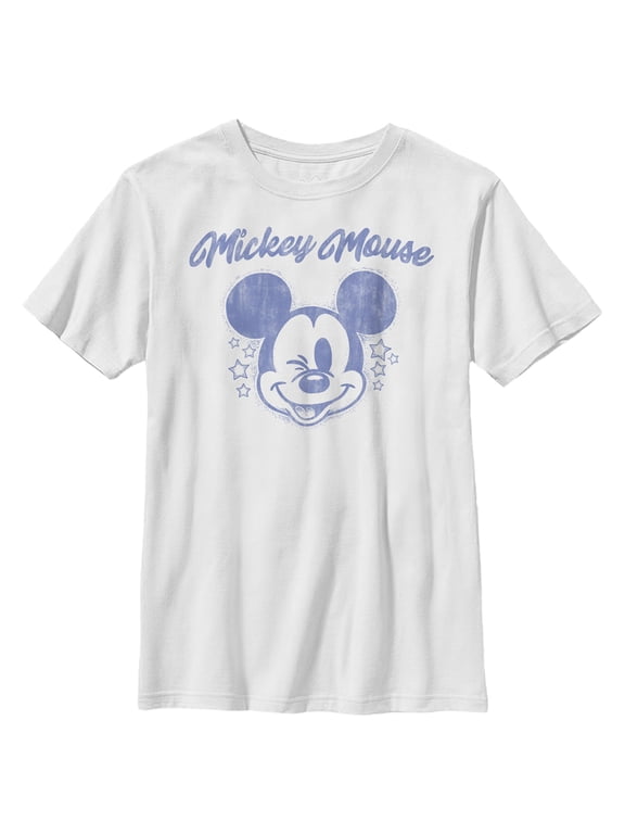 Boy's Mickey & Friends Distressed Wink Graphic Tee White Medium