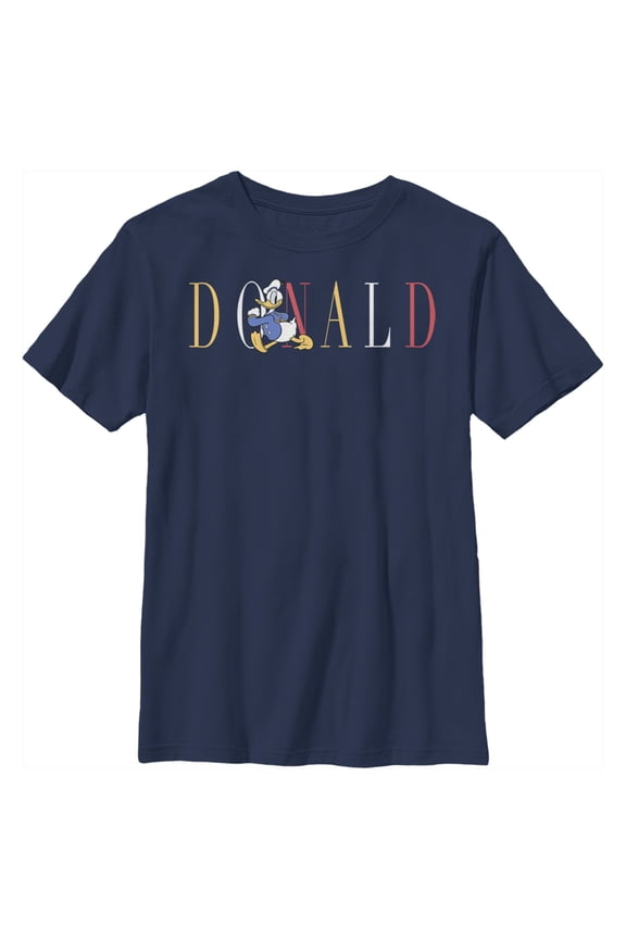 Boy's Mickey & Friends Donald Duck Colorful Text Graphic Tee Navy Blue X Large