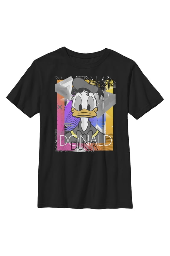 Boy's Mickey & Friends Donald Duck Geometric Pattern Graphic Tee Black Medium