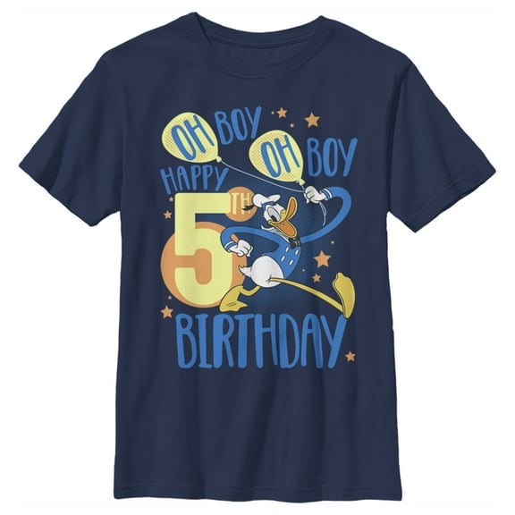 Boy's Mickey & Friends Donald Duck Oh Boy Happy 5th Birthday  Graphic Tee Navy Blue Large