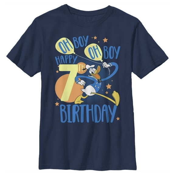 Boy's Mickey & Friends Donald Duck Oh Boy Happy 7th Birthday  Graphic Tee Navy Blue Small