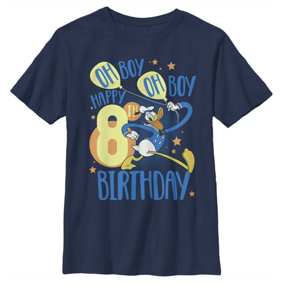 Boy's Mickey & Friends Donald Duck Oh Boy Happy 8th Birthday  Graphic Tee Navy Blue X Large