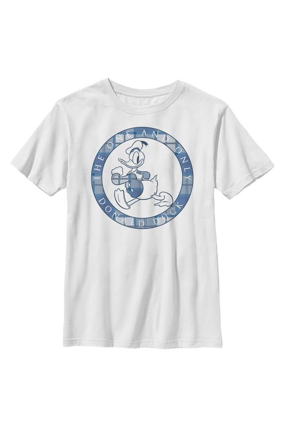 Boy's Mickey & Friends Donald Duck The One and Only Plaid Circle Graphic Tee White X Small