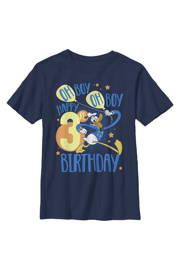 Boy's Mickey & Friends Donald Happy 3rd Birthday Graphic Tee Navy Blue Large