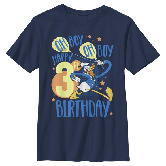 Boy's Mickey & Friends Donald Happy 3rd Birthday  Graphic Tee Navy Blue Medium