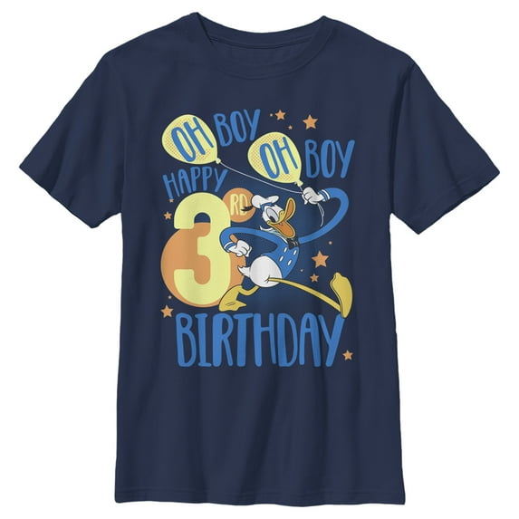 Boy's Mickey & Friends Donald Happy 3rd Birthday Graphic Tee Navy Blue X Large