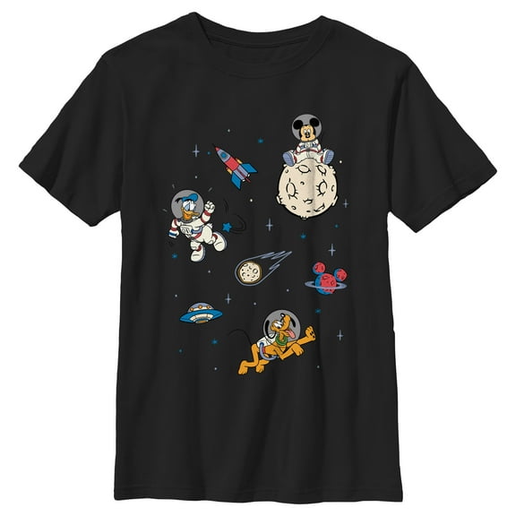 Boy's Mickey & Friends Donald and Pluto Astronauts  Graphic Tee Black Small