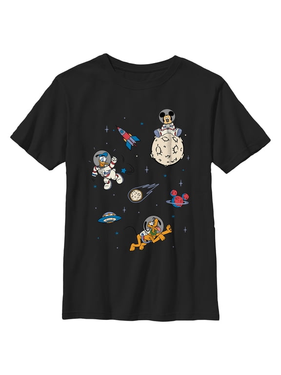 Boy's Mickey & Friends Donald and Pluto Astronauts Graphic Tee Black X Large