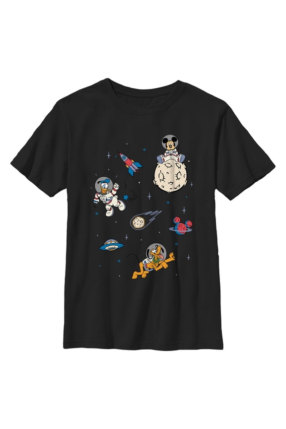 Boy's Mickey & Friends Donald and Pluto Astronauts Graphic Tee Black X Large