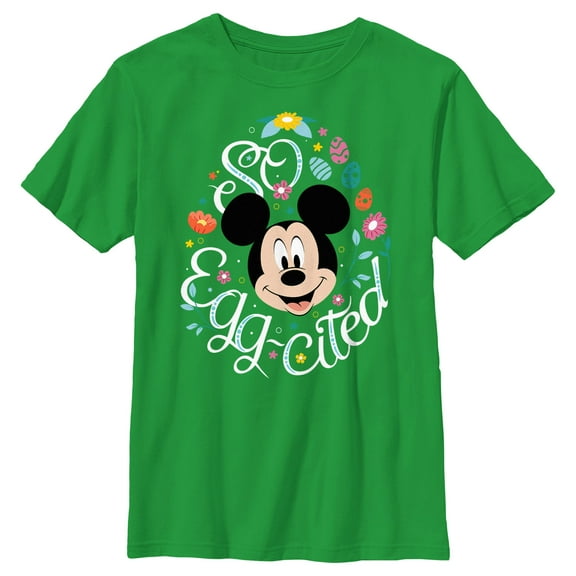 Boy's Mickey & Friends Easter So Egg-Cited Graphic Tee Kelly Green Large