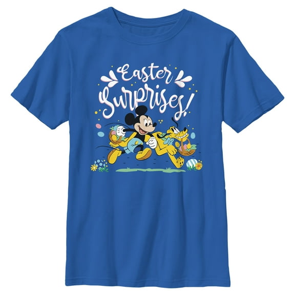 Boy's Mickey & Friends Easter Surprises Mousey and Pluto Graphic Tee Royal Blue Large