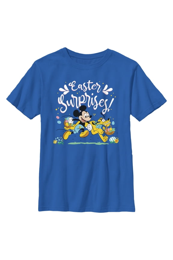 Boy's Mickey & Friends Easter Surprises Mousey and Pluto Graphic Tee Royal Blue Small