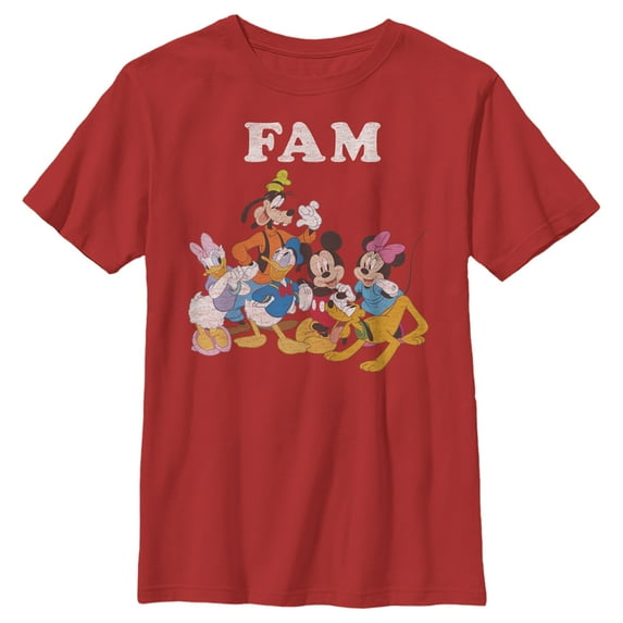 Boy's Mickey & Friends Fam Distressed Portrait Graphic Tee Red Small