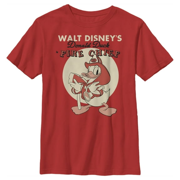 Boy's Mickey & Friends Fire Chief Donald  Graphic Tee Red Medium