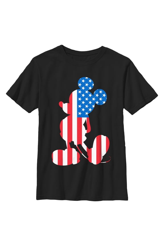 Boy's Mickey & Friends Flag Silhouette Pose Graphic Tee Black Medium