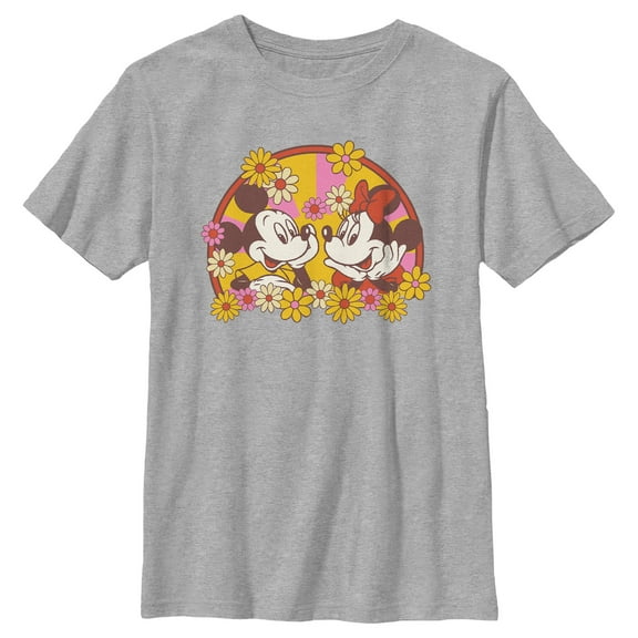 Boy's Mickey & Friends Floral Couple Graphic Tee Athletic Heather Large