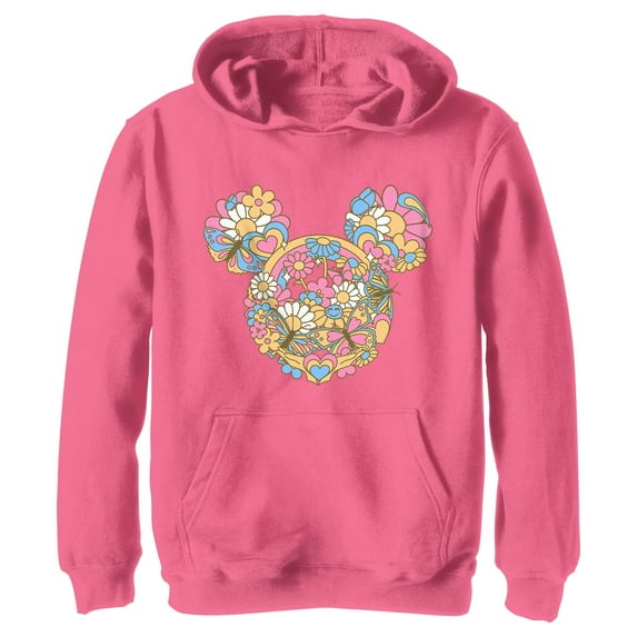 Boy's Mickey & Friends Flowers and Butterflies Ears Pull Over Hoodie Light Pink Medium