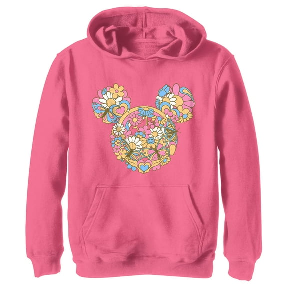 Boy's Mickey & Friends Flowers and Butterflies Ears  Pull Over Hoodie Light Pink Small