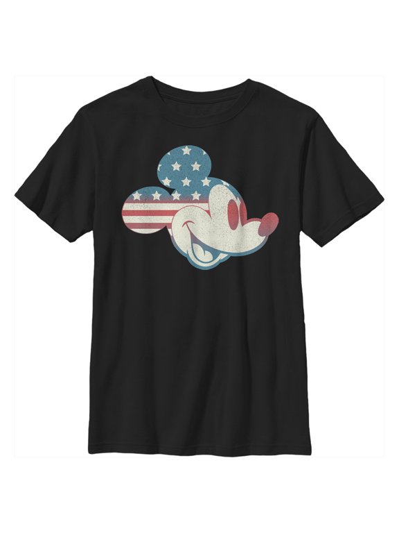 Boy's Mickey & Friends Fourth of July Mickey Mouse Face Graphic Tee Black X Large