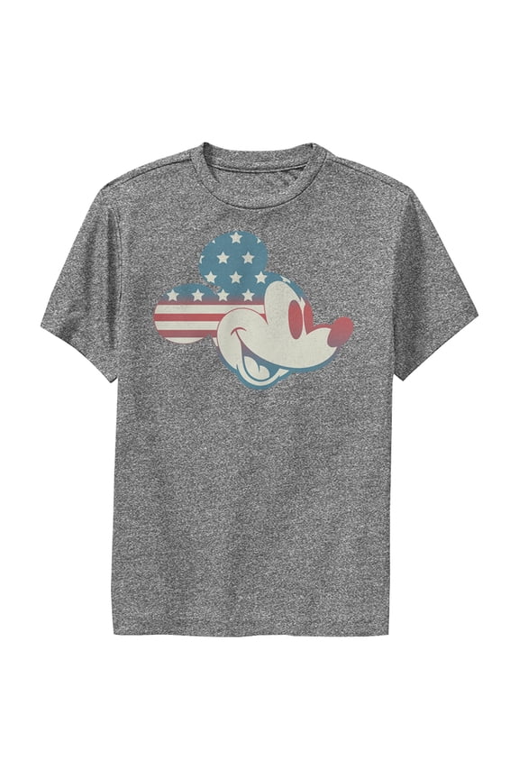 Boy's Mickey & Friends Fourth of July Mickey Mouse Face Performance Graphic Tee Charcoal Heather Small