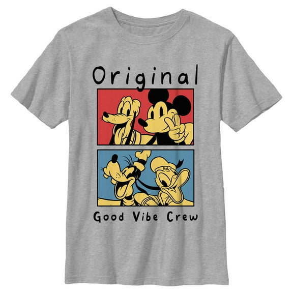 Boy's Mickey & Friends Good Vibe Crew  Graphic Tee Athletic Heather Small