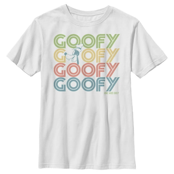 Boy's Mickey & Friends Goofy Name Stack  Graphic Tee White Medium