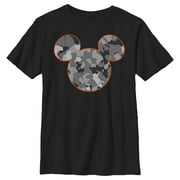 Boy's Mickey & Friends Gray Camo Mickey Mouse Logo Graphic Tee Black Medium