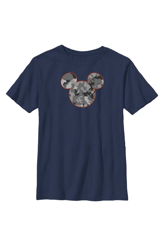 Boys' Husky Mickey & Friends Gray Camo Mickey Mouse Logo Graphic Tee Navy Blue X Large